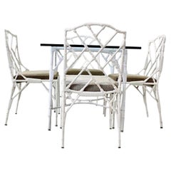 Vintage Faux Bamboo Cast Aluminum Metal Dining Room Set Table & Four Chairs