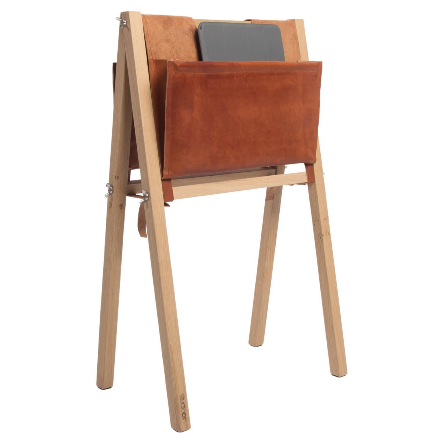 Leather Stan Magazine Rack by Studio Pin For Sale