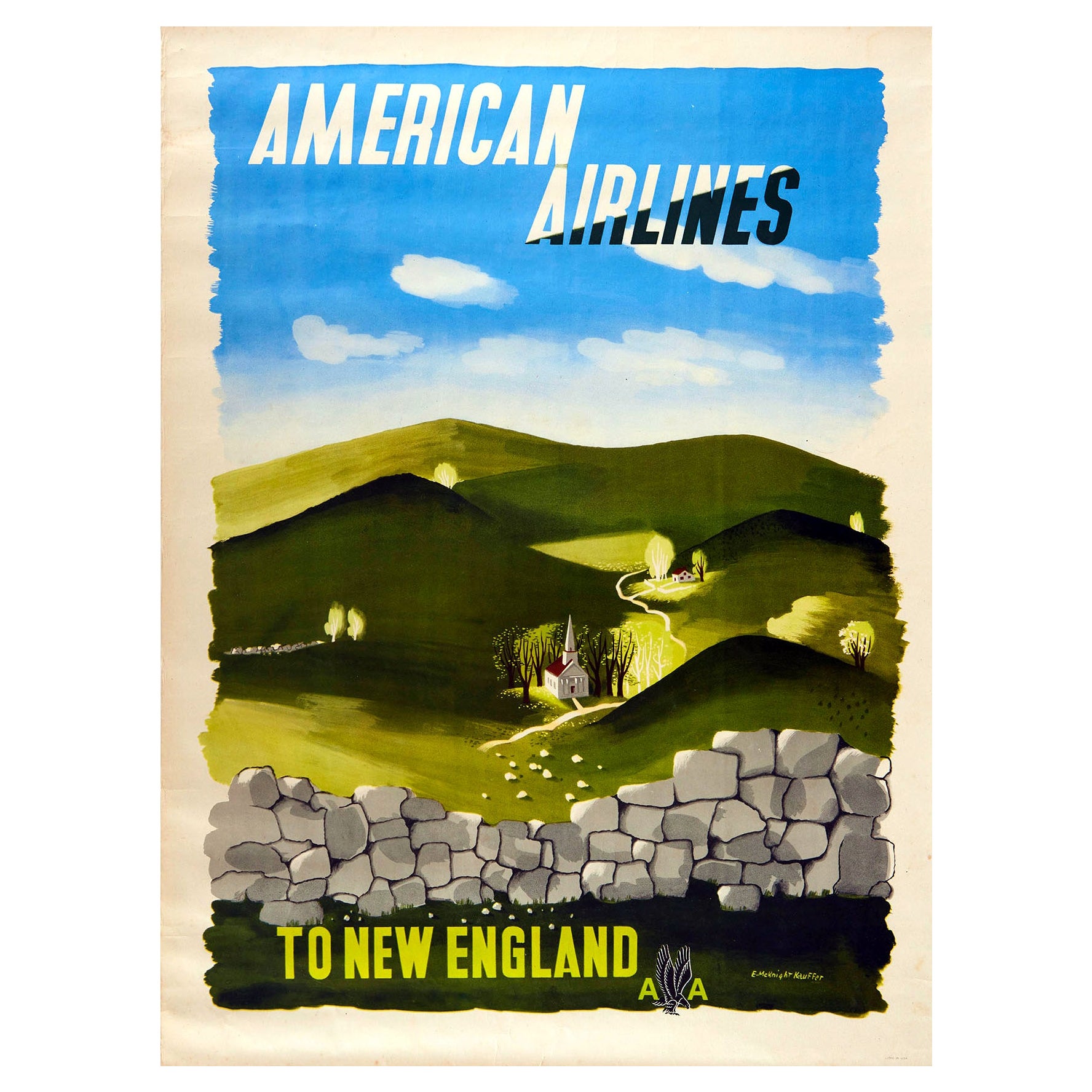 Original Vintage Travel Poster American Airlines To New England McKnight Kauffer