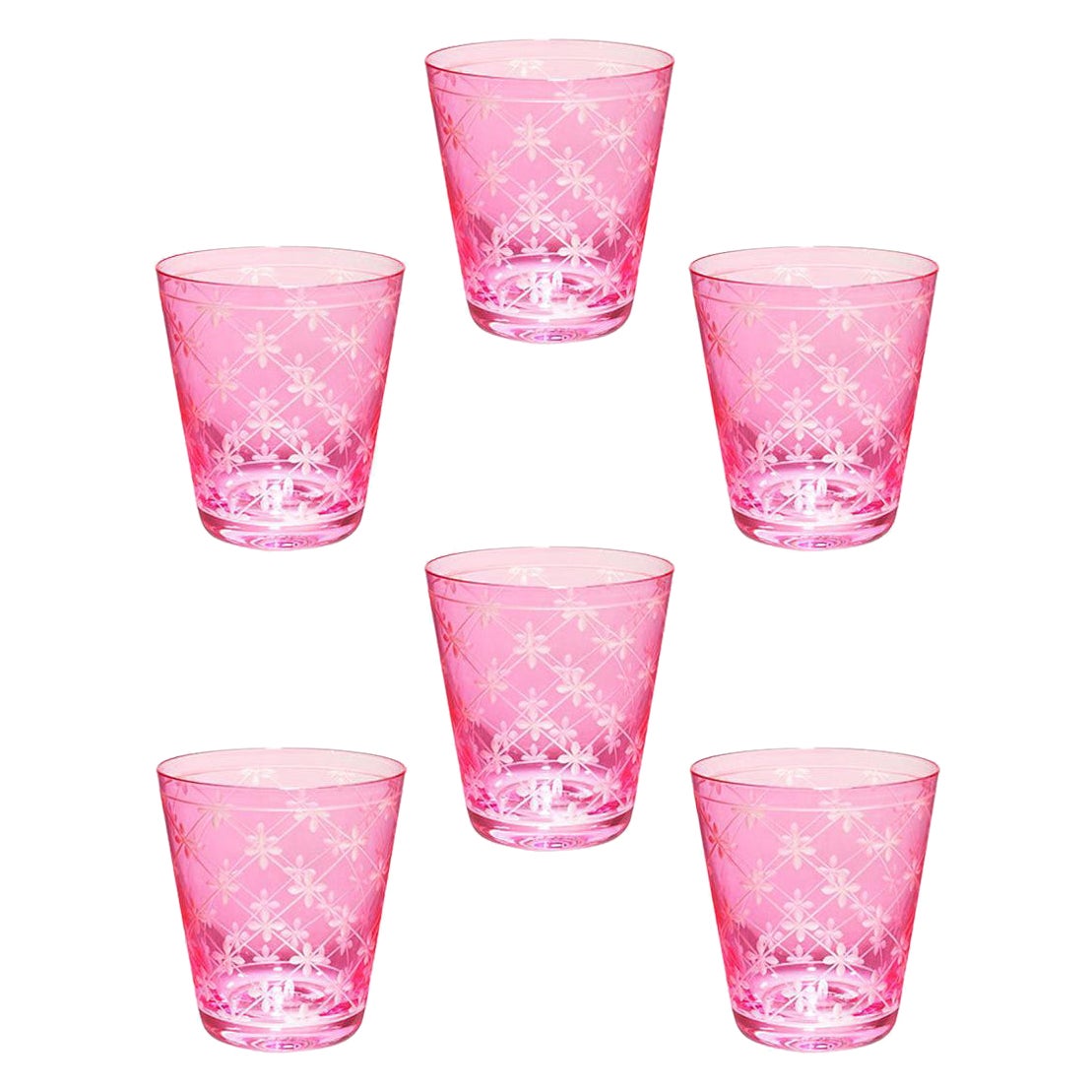 Ensemble de six gobelets en verre rose Sofina Boutique Kitzbuehel de style campagnard