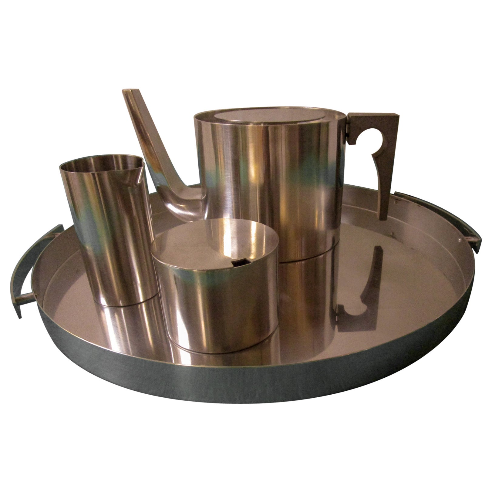 Service à thé en acier inoxydable de style moderne du milieu du siècle dernier d'Arne Jacobsen pour Stelton
