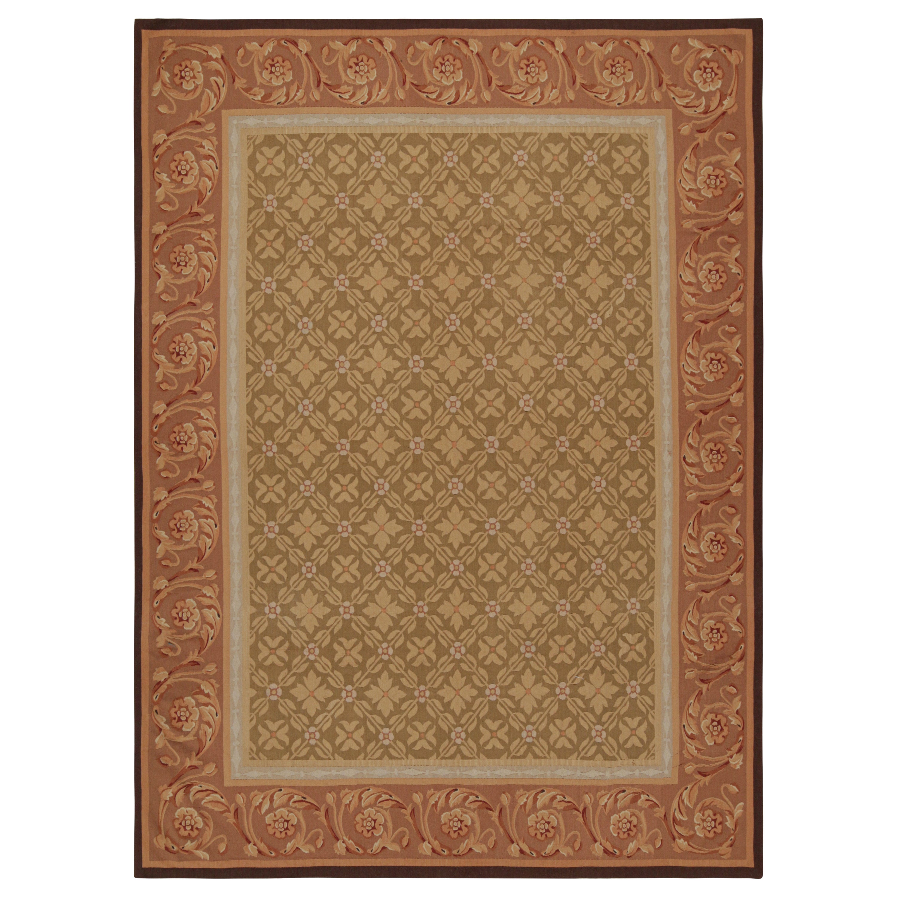 Rug & Kilim’s Aubusson Style Flatweave in with Beige-Brown Floral Pattern For Sale