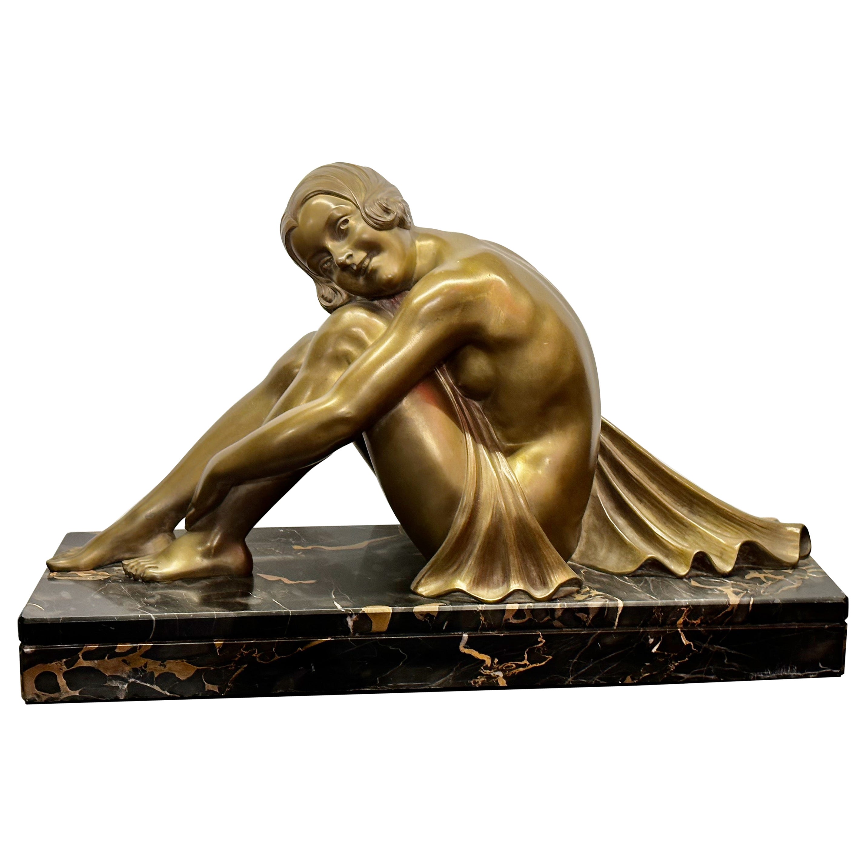 Art Deco Sculpture by Armand Godard "Draped Woman" For Sale