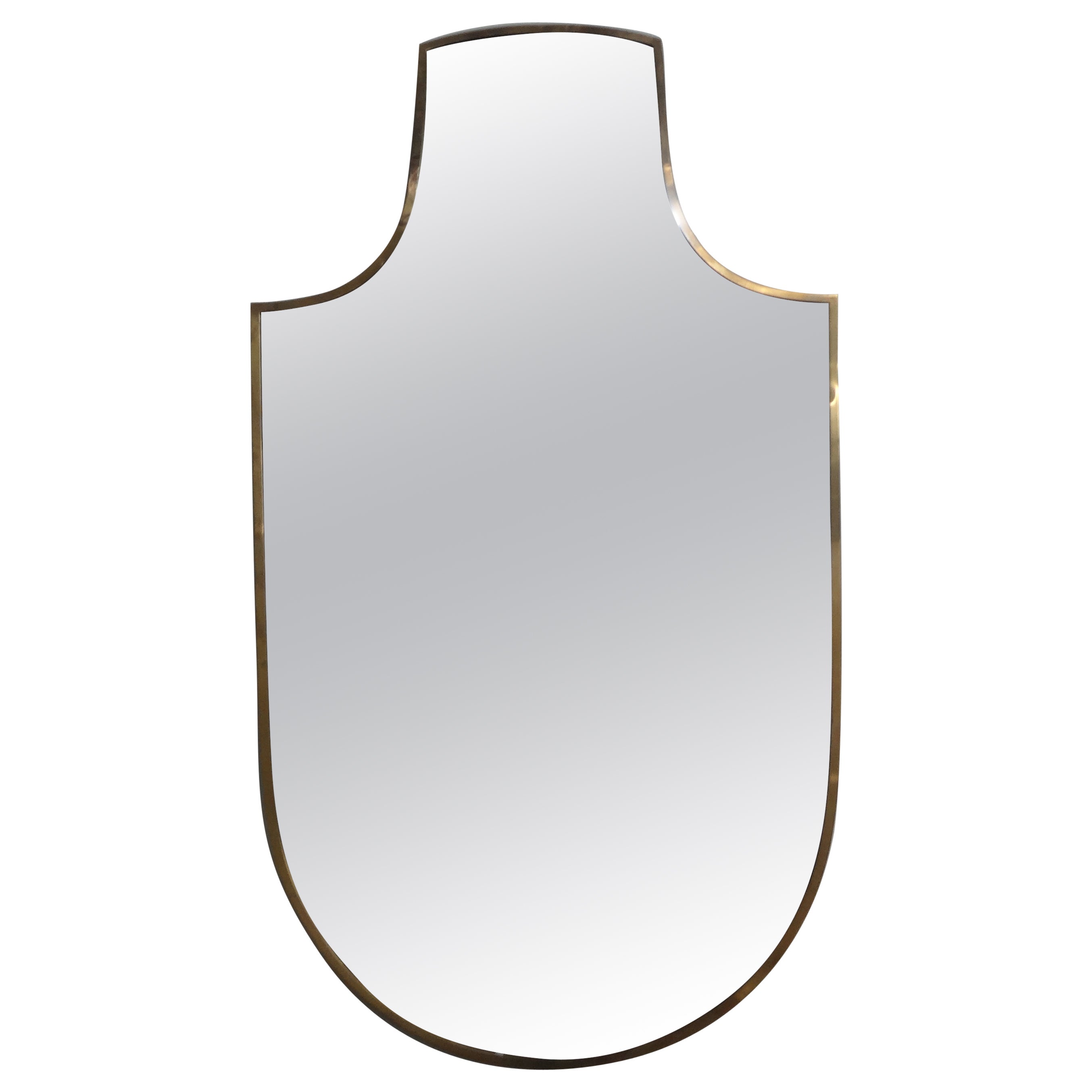 Italian Modern Brass Shield Shaped Mirror For Sale