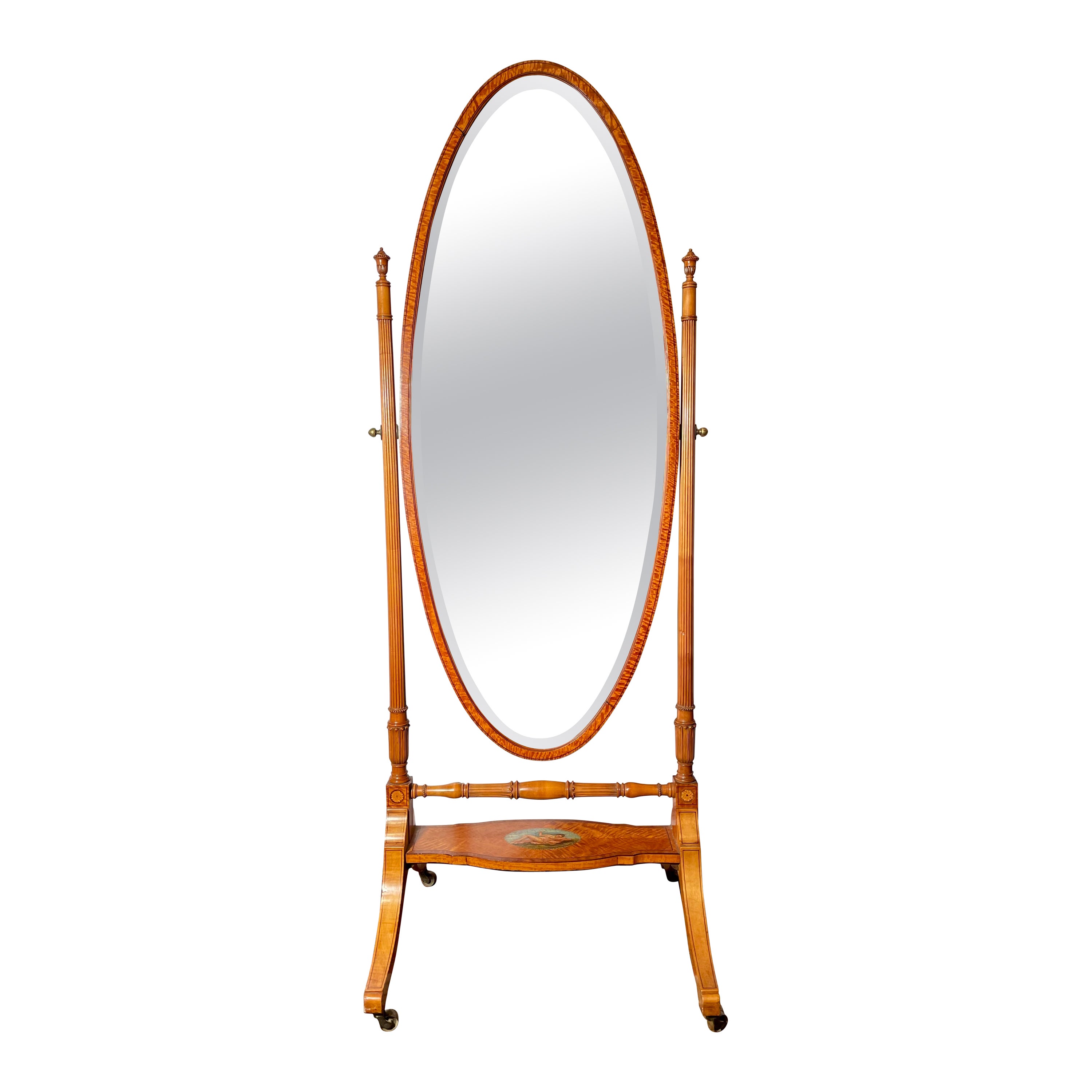 Antique English Satinwood Standing Dressing Mirror, circa 1900 For Sale