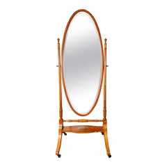 Antique English Satinwood Standing Dressing Mirror, circa 1900