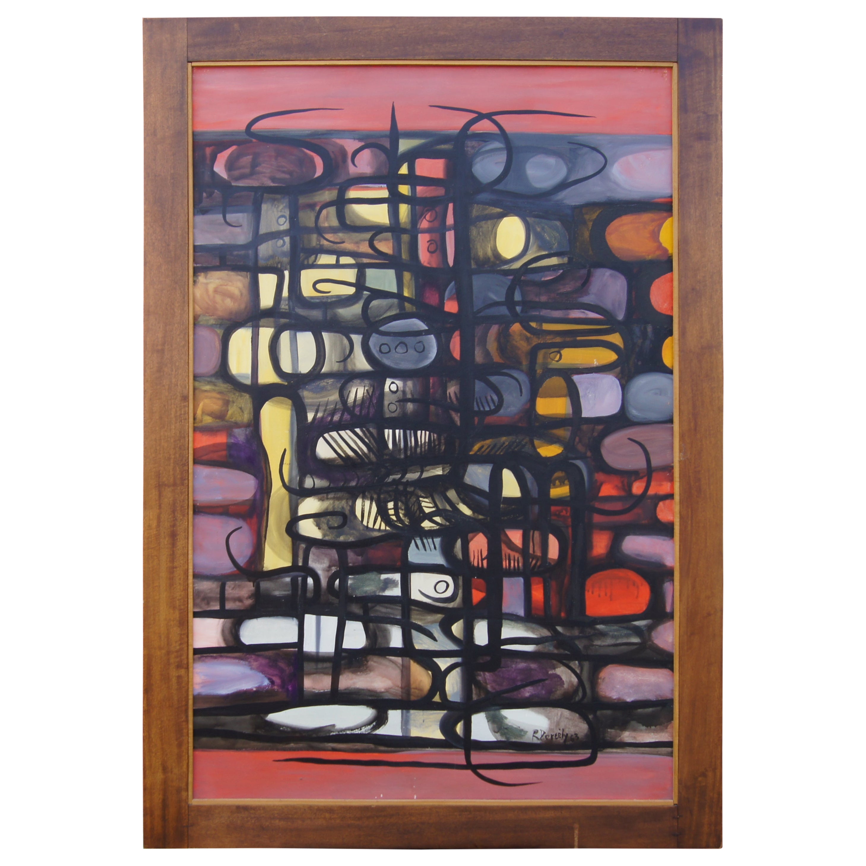 Large Abstract Oil Painting by Roland Dorcély, 1963