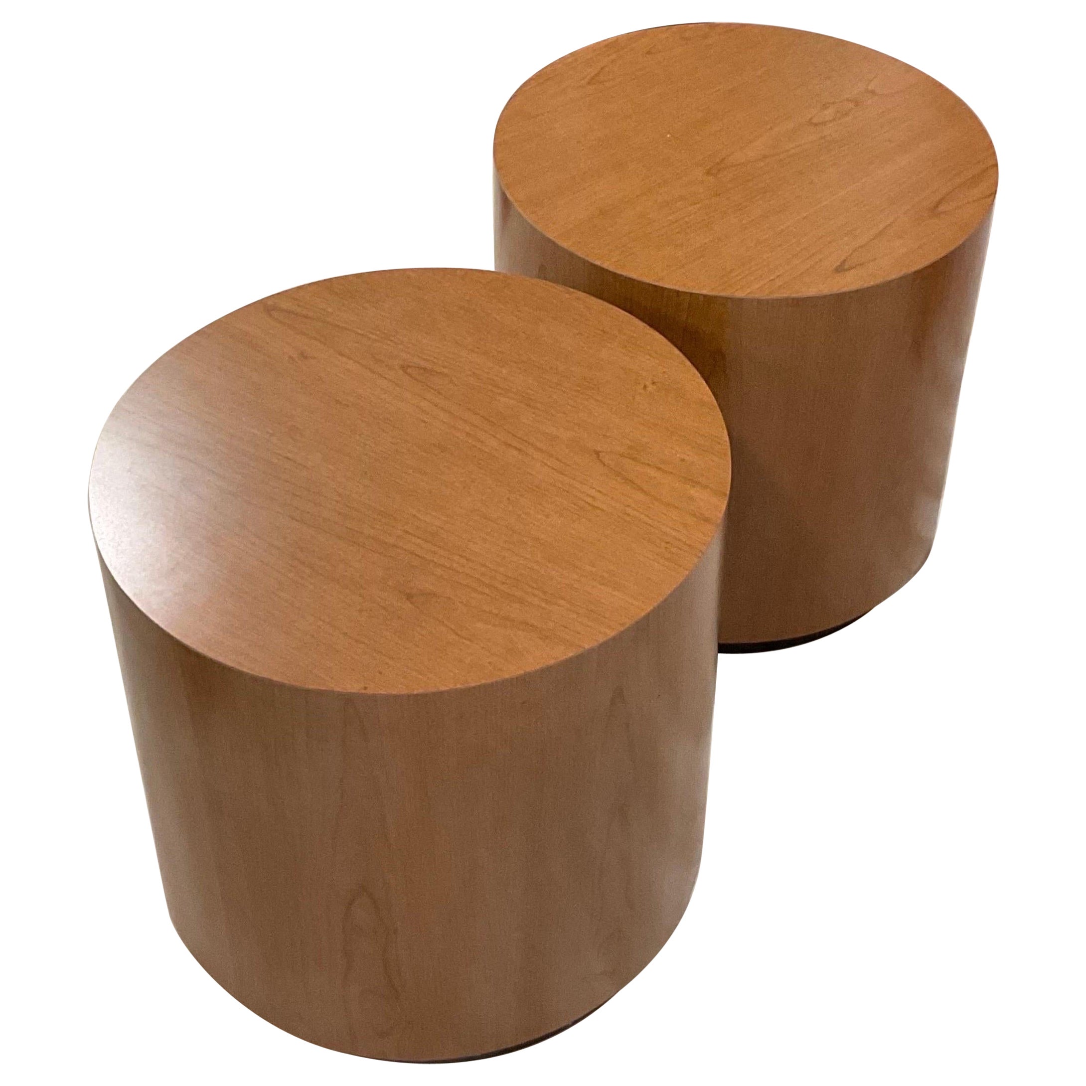 1970s Pair of Vintage Round Laminate Side Tables with Plinth Bases