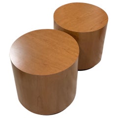 1970s Pair of Vintage Round Laminate Side Tables with Plinth Bases