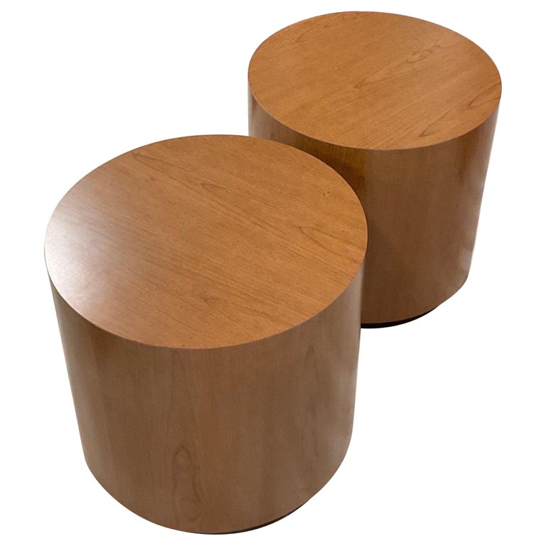 1970s Pair of Vintage Round Laminate Side Tables with Plinth Bases For