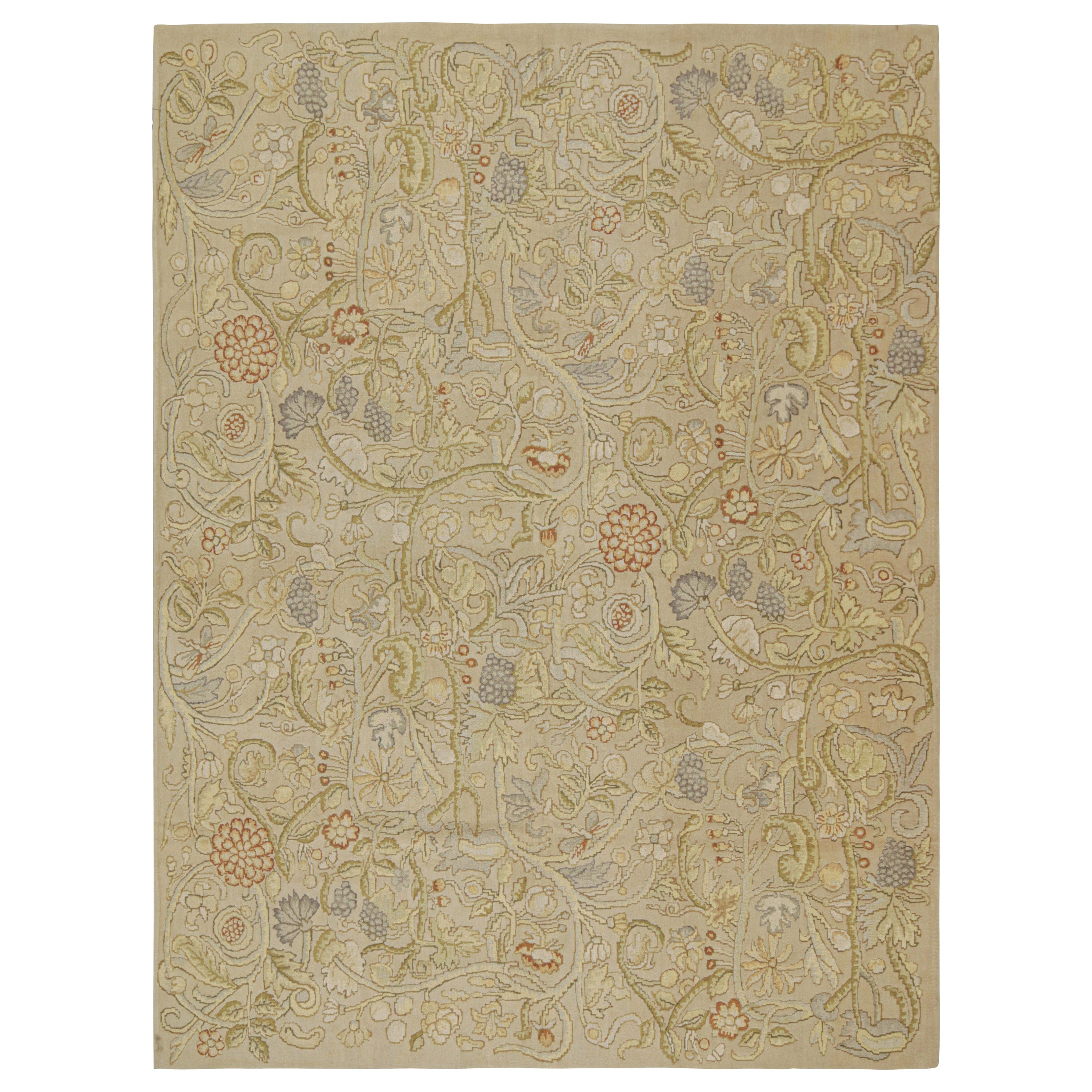 Rug & Kilim’s English Tudor Style Flatweave in Beige with Floral Patterns