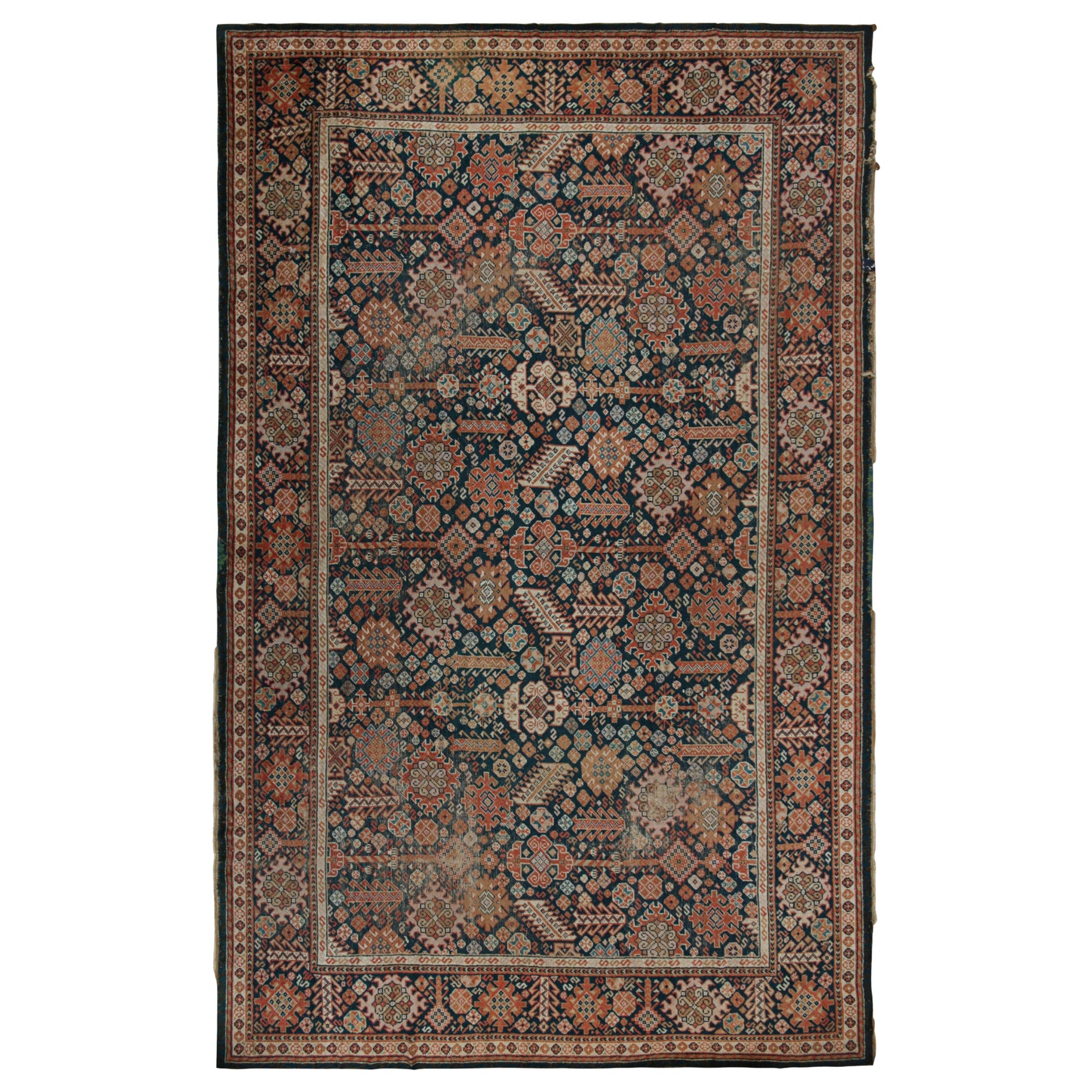 Antique Shiraz-Style Voysey Rug in Blue with Floral Pattern For Sale