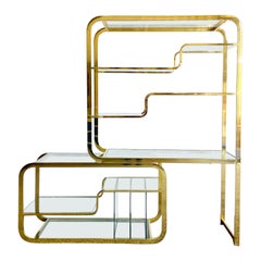 Mid-Century Modern Milo Baughman Style Expandable Gold and Glass Etagere