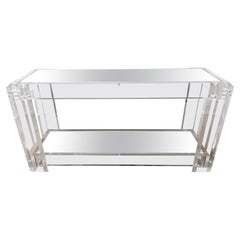 Modern Lucite Chrome Mounted Two-Tier Mirrored Console Table