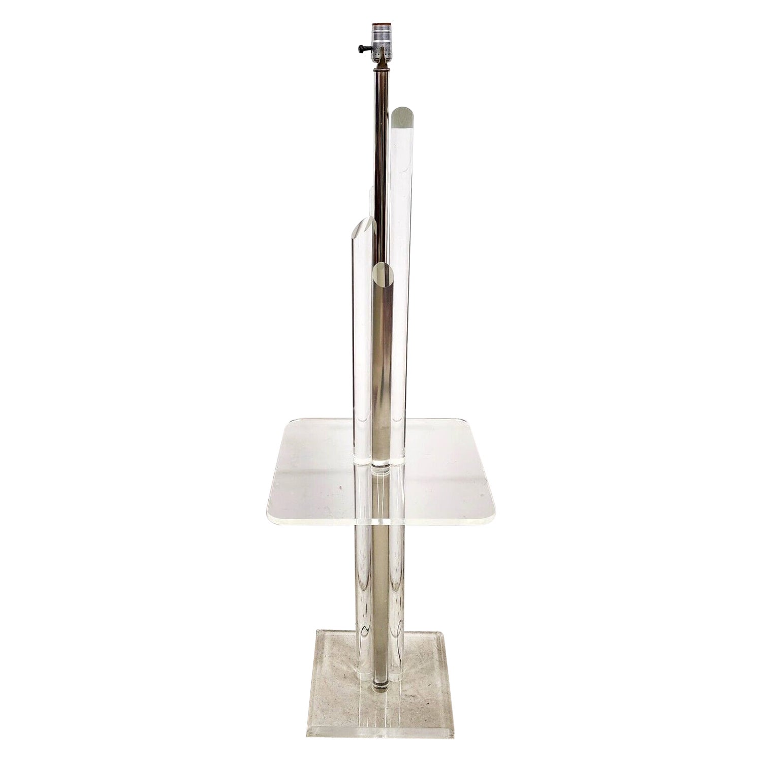 Lucite Floor Lamp with Table Vintage, 1980s For Sale