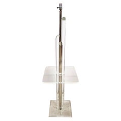 Lucite Floor Lamp with Table Vintage, 1980s