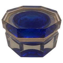 Wonderful Mid-Century Modern Murano Blue Art Glass Crystal Nickel Casket Box