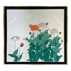 Print on Silk with Brass Frame Top Vintage 1970s