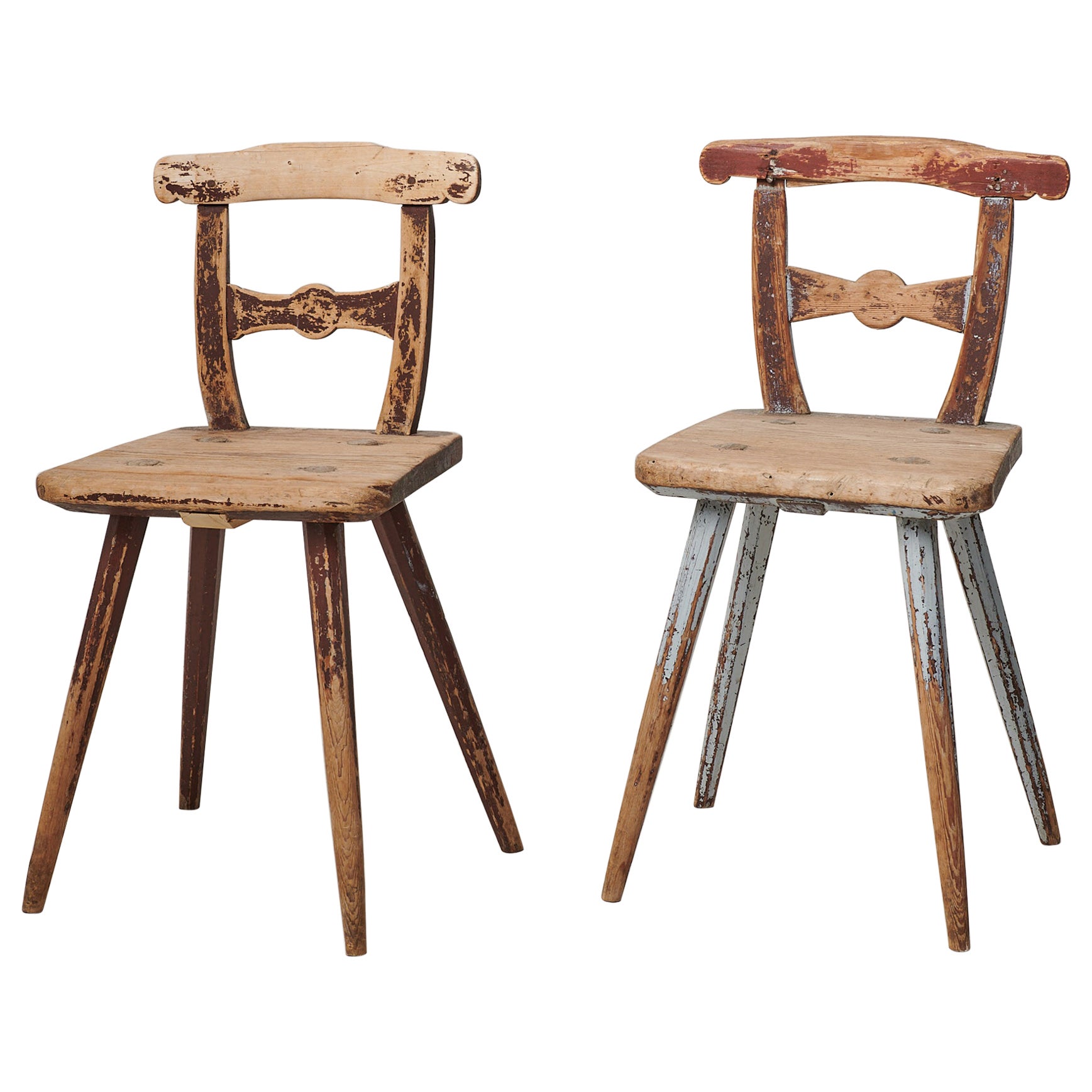 Pair of Northern Swedish Charming Folk Art Chairs 
