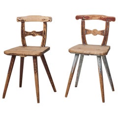 Pair of Northern Swedish Charming Folk Art Chairs 