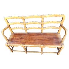 19th Century Hand Crafted French Provincial Walnut 3 Seat Bench