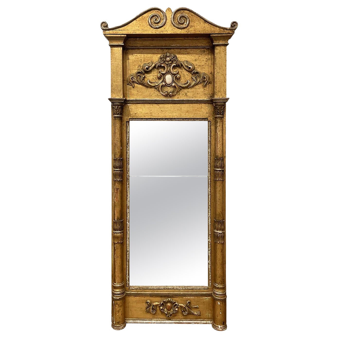 18th - 19th Century Gold French Rococo Style Gilded Pinewood Wall Glass Mirror