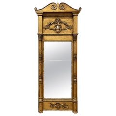 18th - 19th Century Gold French Rococo Style Gilded Pinewood Wall Glass Mirror