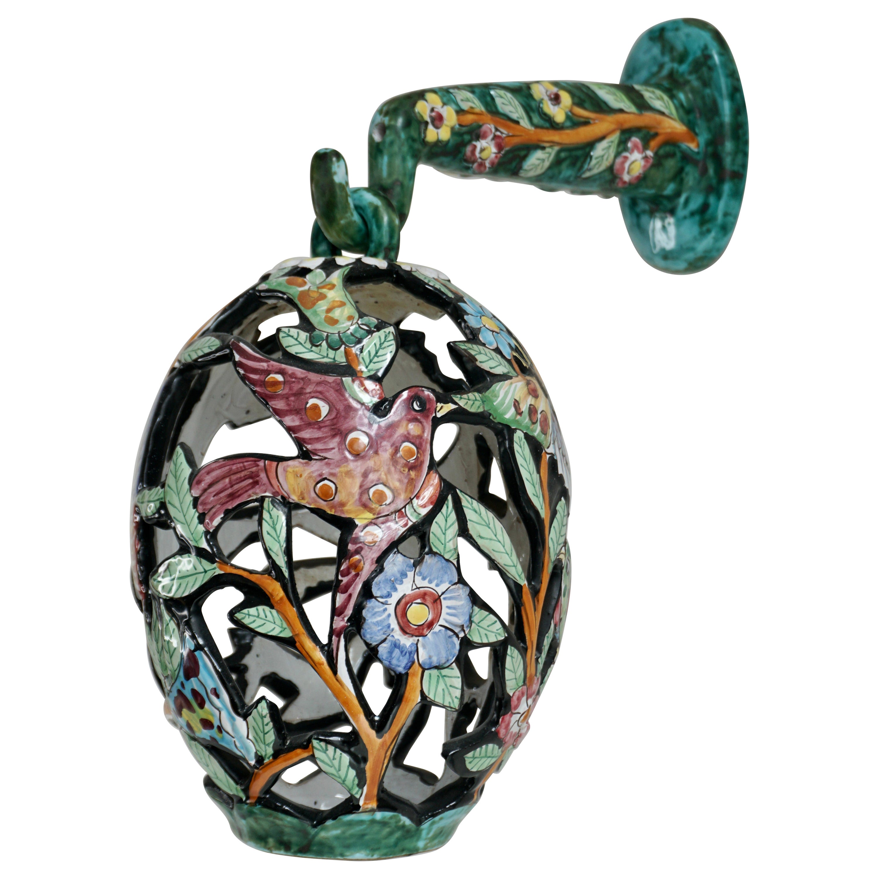 Lovely Mid-Century Modern Bird Cage Wall Light with Butterfly Birds and Flowers For Sale