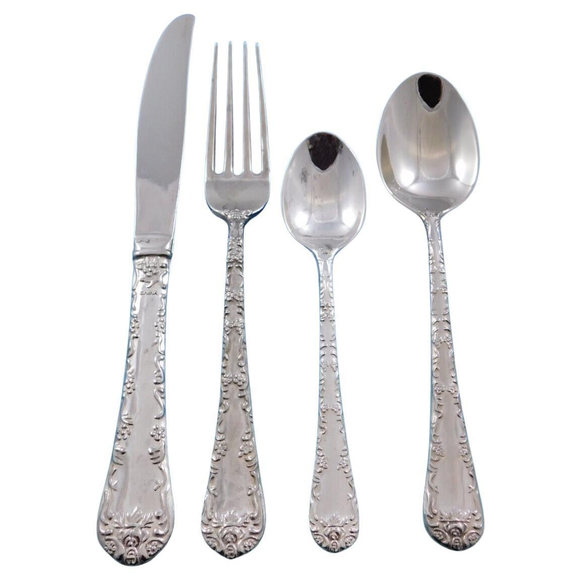 Floral Silverplate Flatware Silverware Service Set Heavy Made in China For Sale