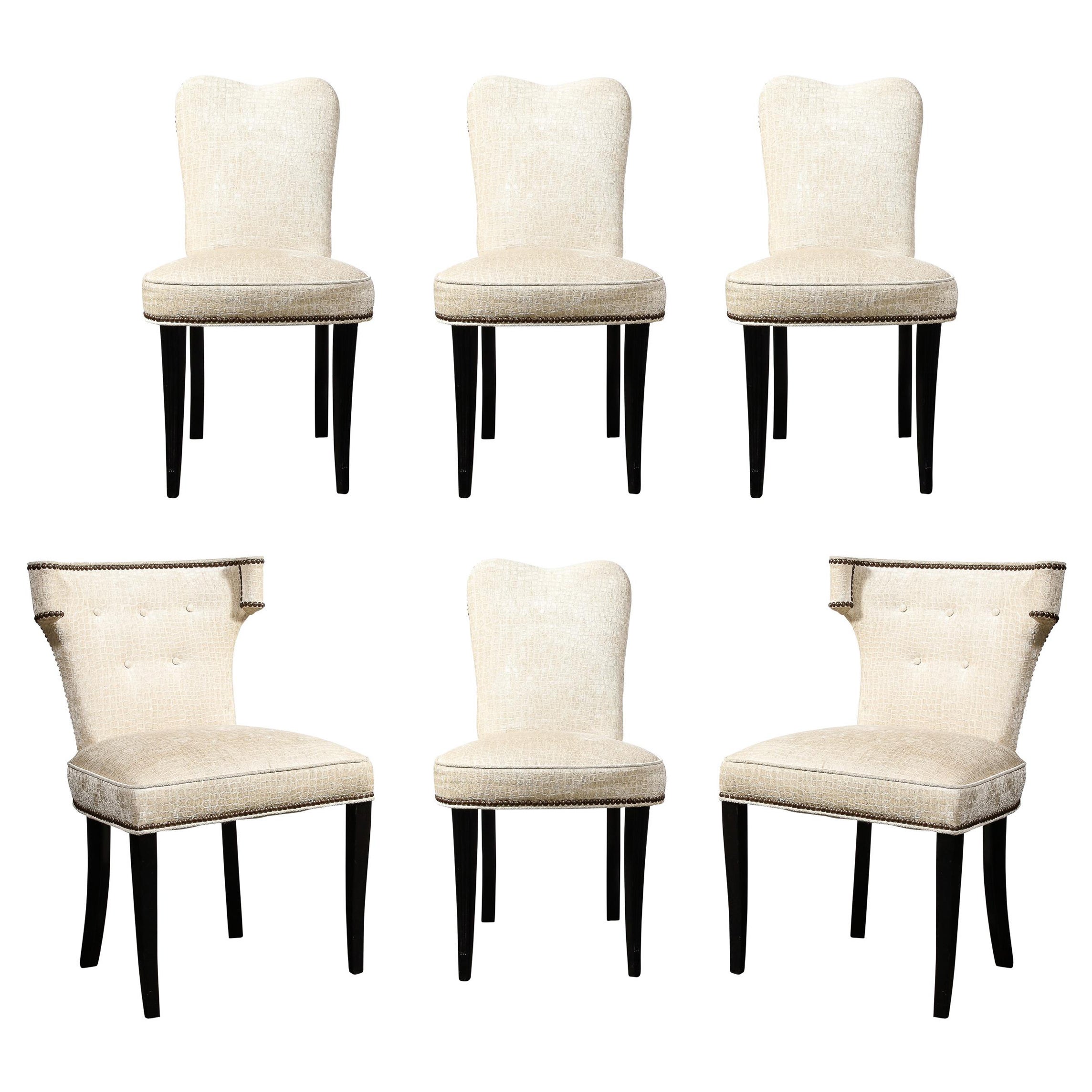 Set of 6 Hollywood Art Deco Gaufraged Velvet Dining Chairs by Grosfeld House For Sale