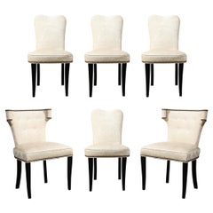 Set of 6 Hollywood Art Deco Gaufraged Velvet Dining Chairs by Grosfeld House