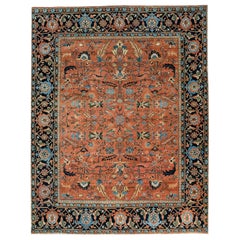 Classic Persian Serapi Carpet in Orange, Indigo, and Blue