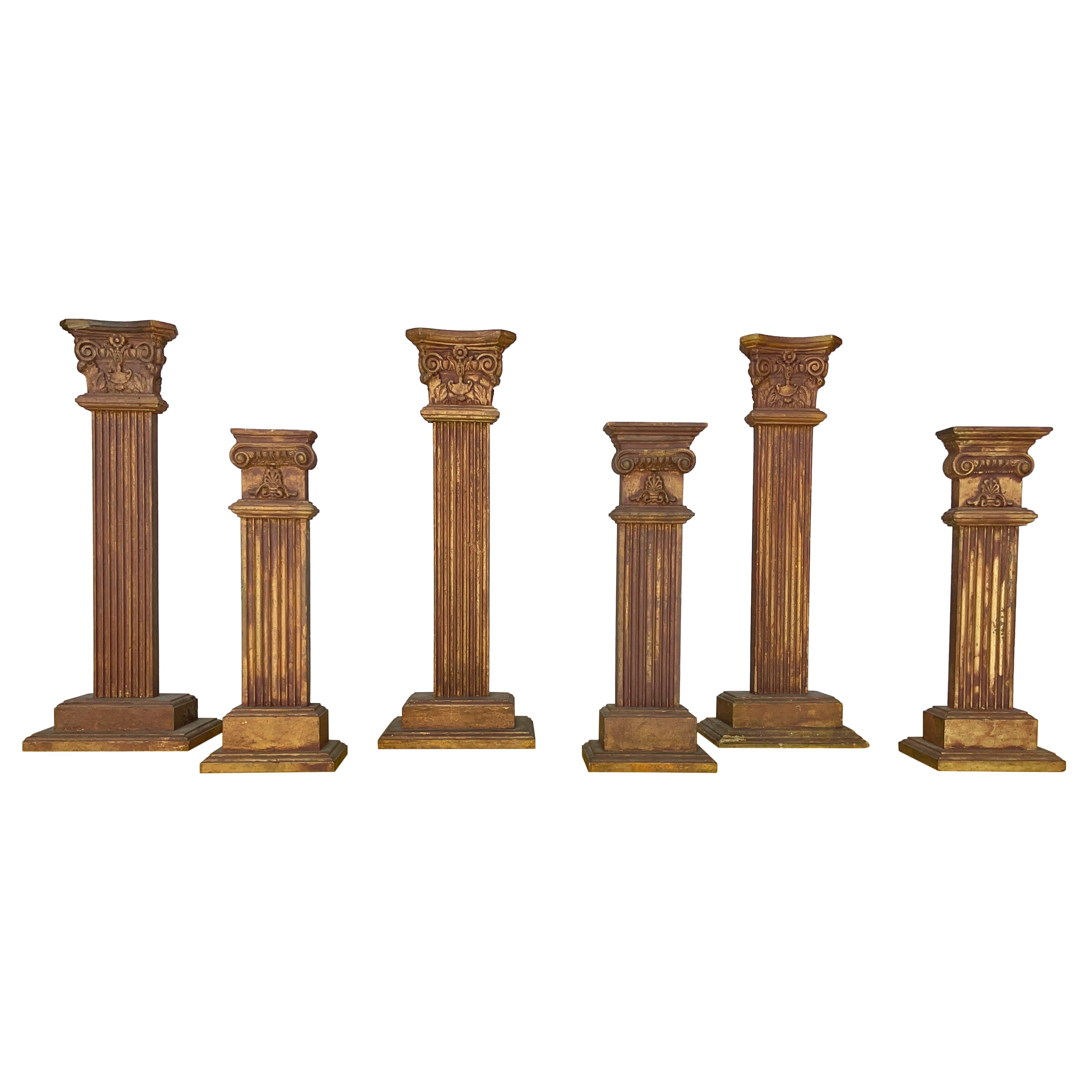 Six Bronzed Wood Decorative Columns For Sale