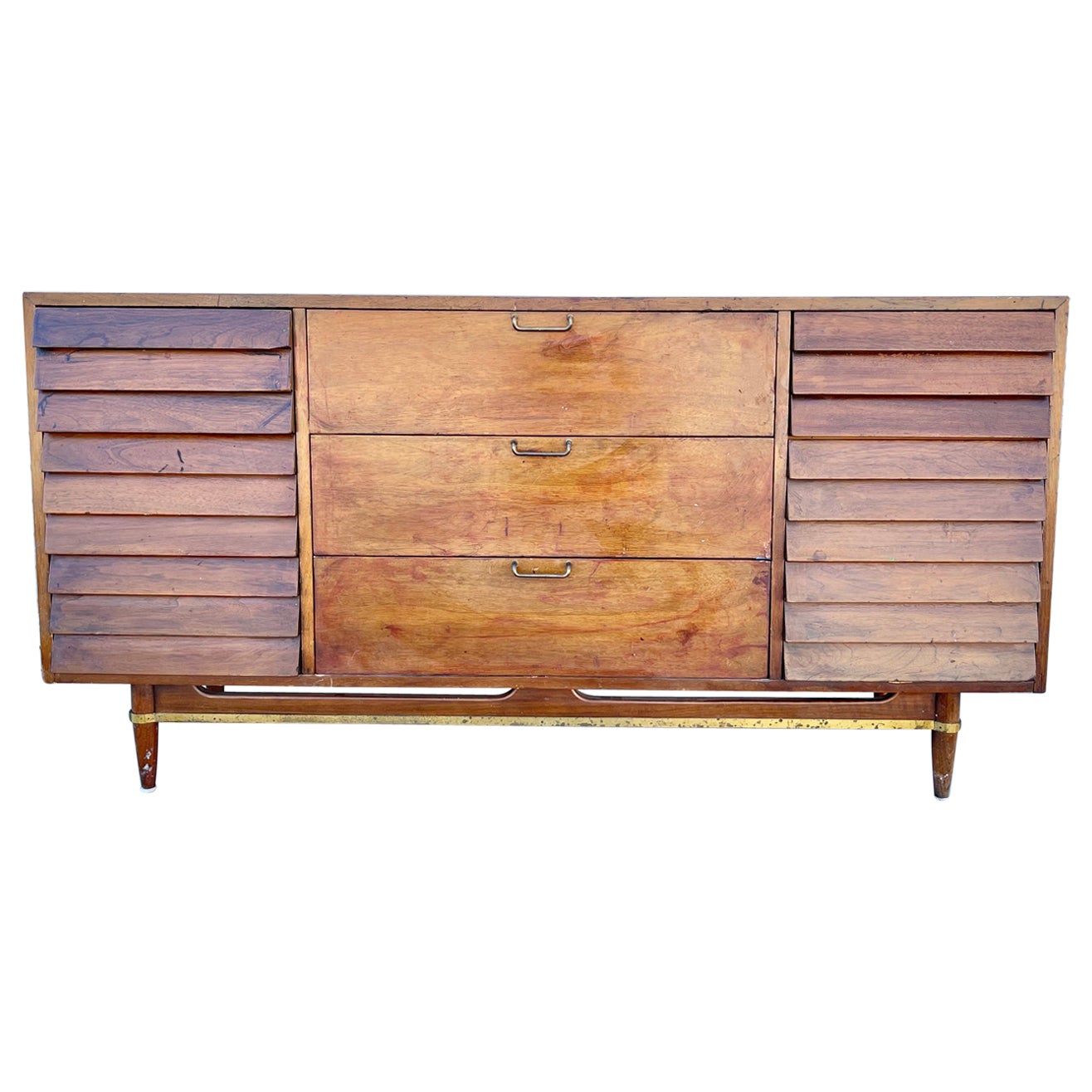 Mid Century Walnut Louvered Dresser by American of Martinsville