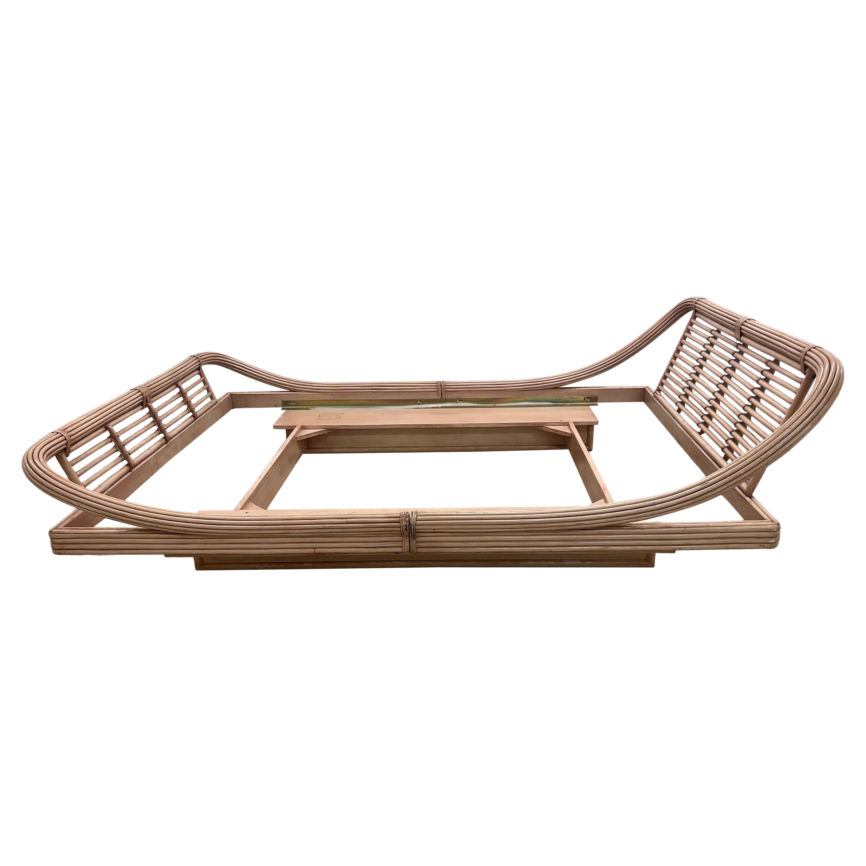 Rare Platform Rattan Bed by Roche Bobois 1980s by Maugrion France For Sale