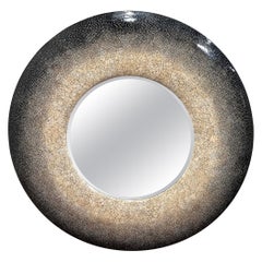 Large French Modern Style Lacquer and Eggshell Round Mirror
