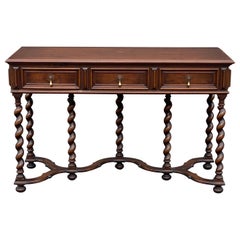 1920s Irving & Casson Solid Walnut Barley Twist Console Library Table