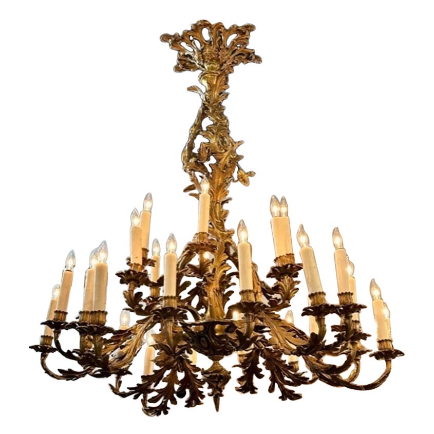 French Rococo Gilt Bronze 28-Light Chandelier For Sale