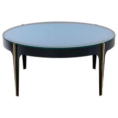 Table à cocktail en verre optique bleu dans le style de Max Ingrand