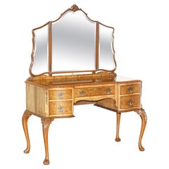 Sublime Maple & Co Burr Walnut Hand Carved Dressing Table Part of Suite
