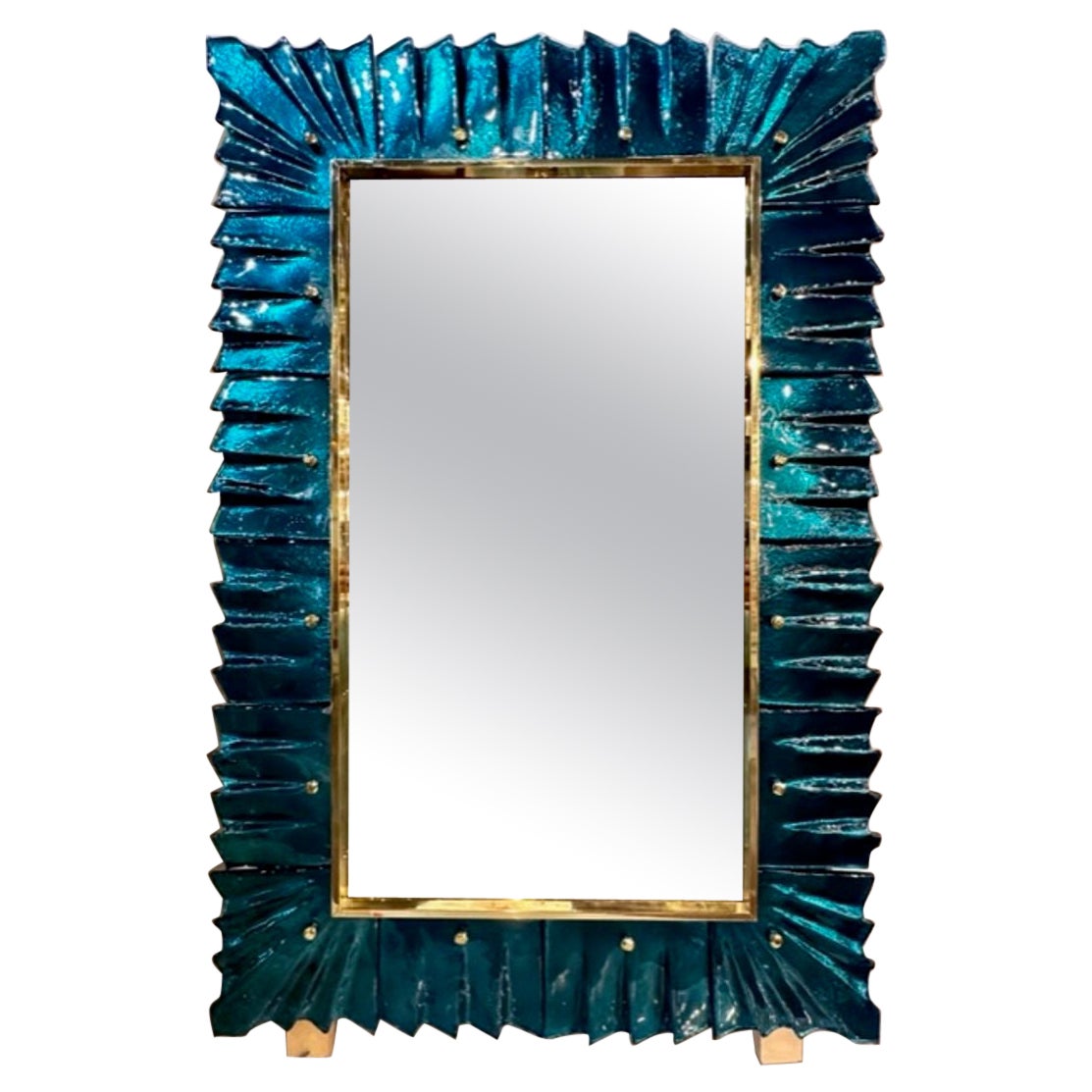 Murano Teal "Fold" Mirror For Sale