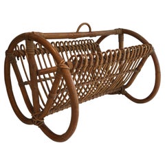 Vintage Rattan Magazine Rack. French Work, circa 1950