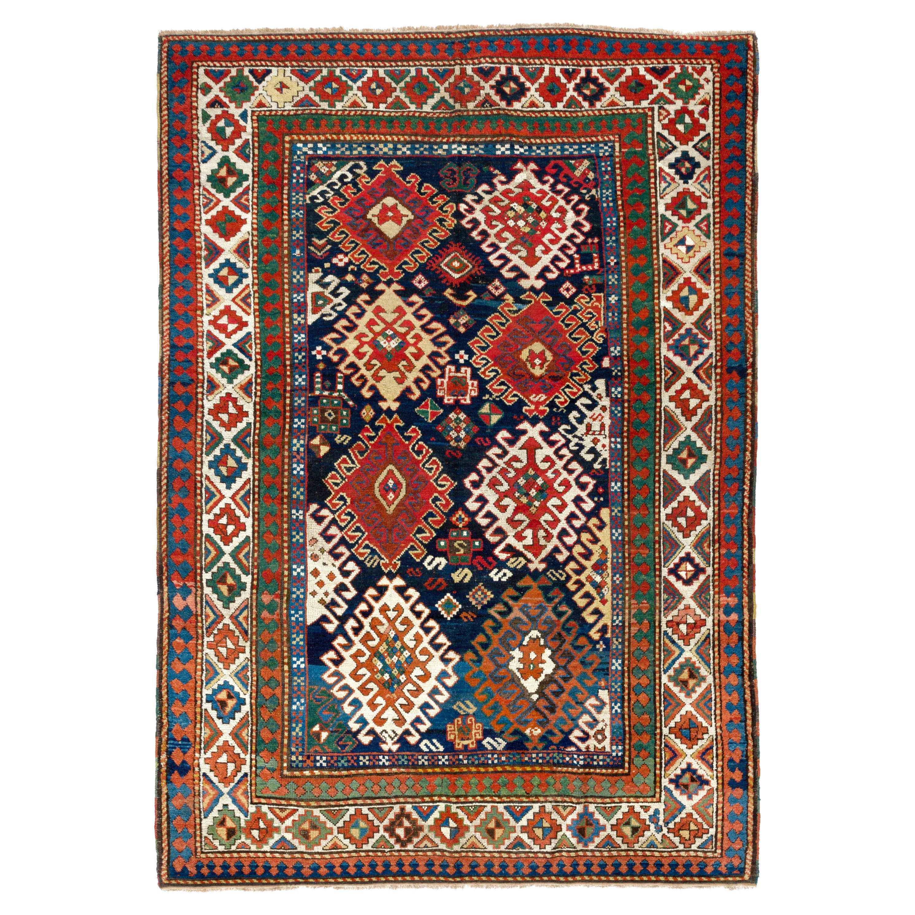 5'3" x 7'7" Antiker kaukasischer Bordjalou-Kazak-Teppich, um 1870