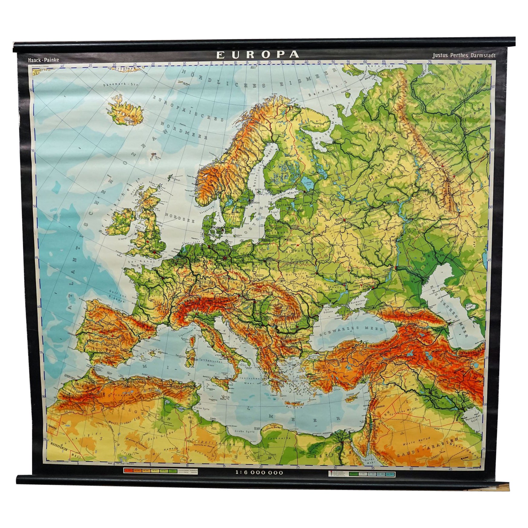 Carte d'Europe - Carte murale roulante vintage de style campagnard