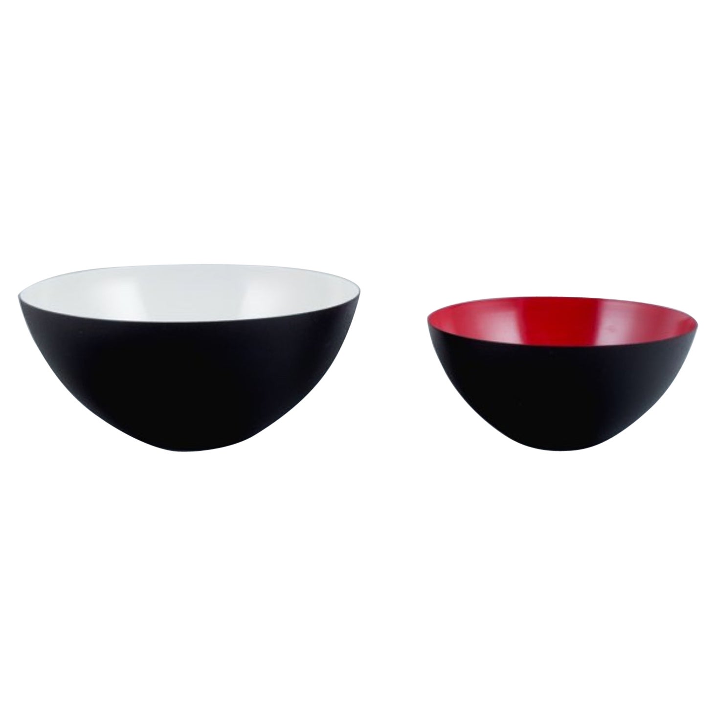 Two Krenit Bowls in Metal, White and Red, Designed by Hermann Krenchel, Denmark For Sale