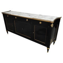 Large French Mercier Freres Ebonised Oak & Mahogany Marble Credenza