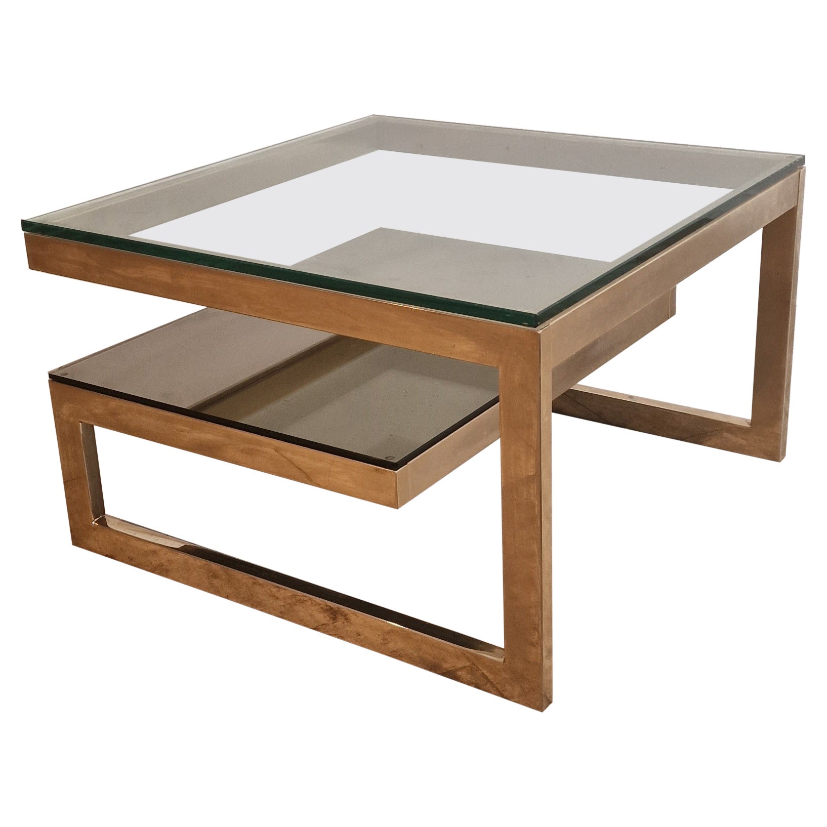 Square Belgo Chrome Brass Side or Coffee Table