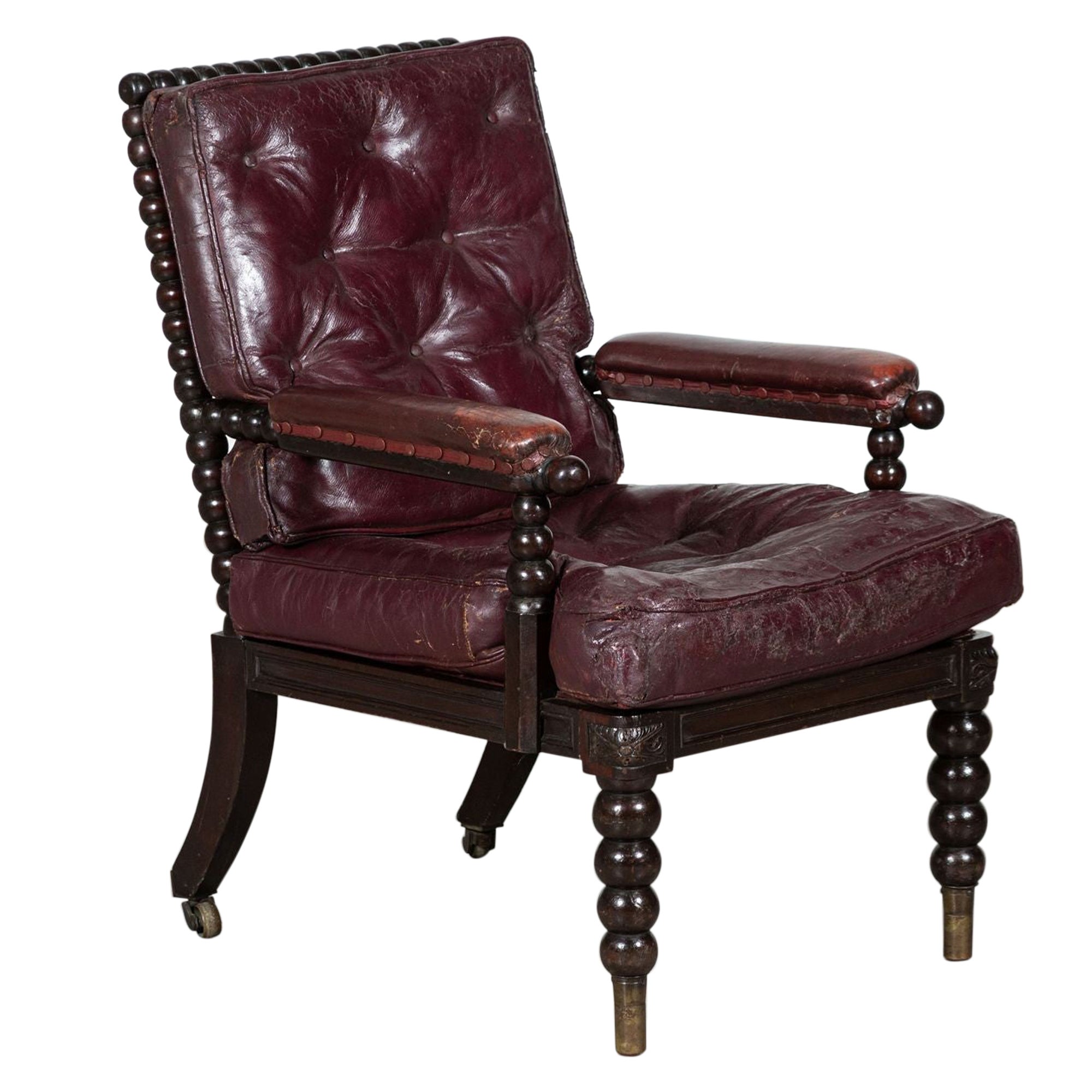 19th Century Scottish Leather Bobbin Armchair For Sale