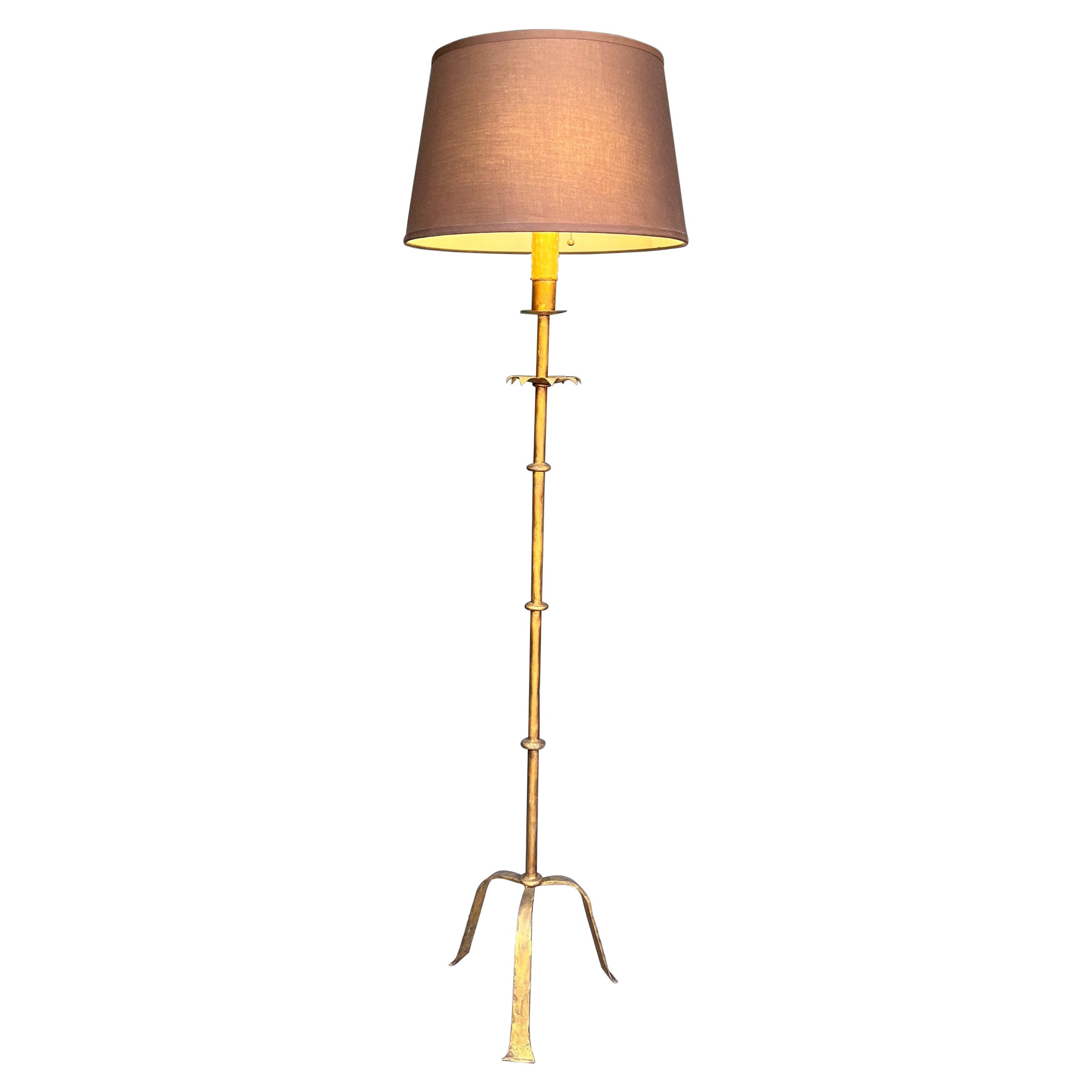 Spanish 1950s Gilt Floor Lamp For Sale