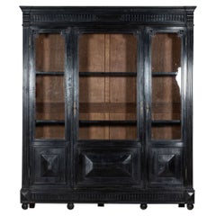 Large 19thC French Ebonised Oak Glazed Bookcase Cabinet
